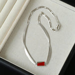 925 Silver Matte Black Red Agate Necklace - floysun