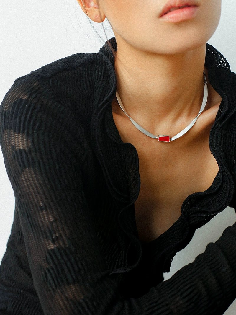 925 Silver Matte Black Red Agate Necklace - floysun