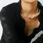 925 Silver Matte Black Red Agate Necklace - floysun