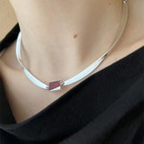 925 Silver Matte Black Red Agate Necklace - floysun