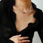 925 Silver Matte Black Red Agate Necklace - floysun