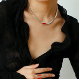 925 Silver Matte Black Red Agate Necklace - floysun