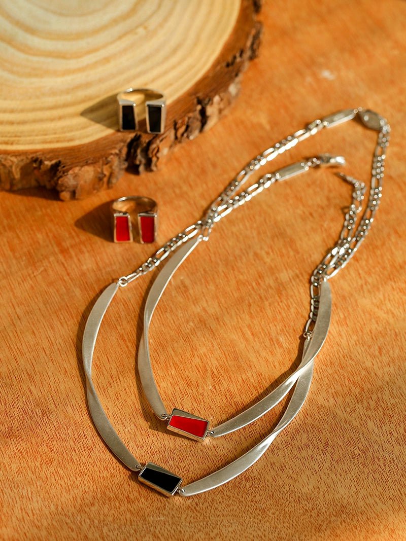 925 Silver Matte Black Red Agate Necklace - floysun