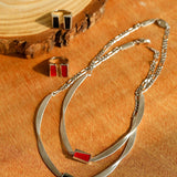 925 Silver Matte Black Red Agate Necklace - floysun