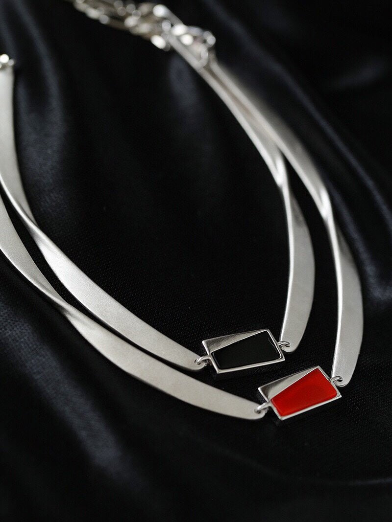 925 Silver Matte Black Red Agate Necklace - floysun