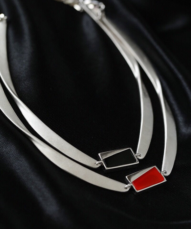 925 Silver Matte Black Red Agate Necklace - floysun