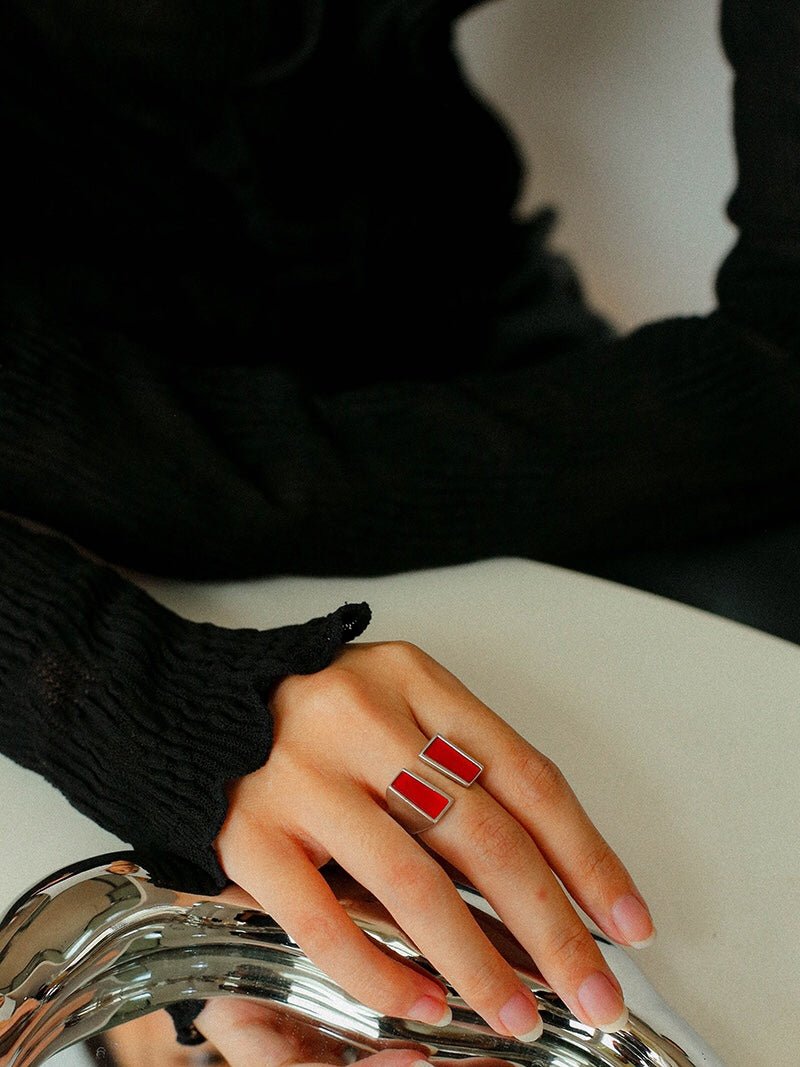 925 Silver Matte Black Red Agate Ring - floysun