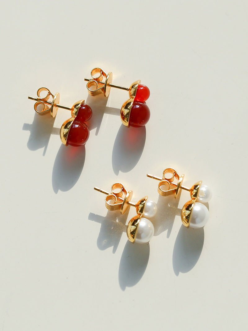 925 Silver Mini Gourd Pearl Stud Earrings - floysun