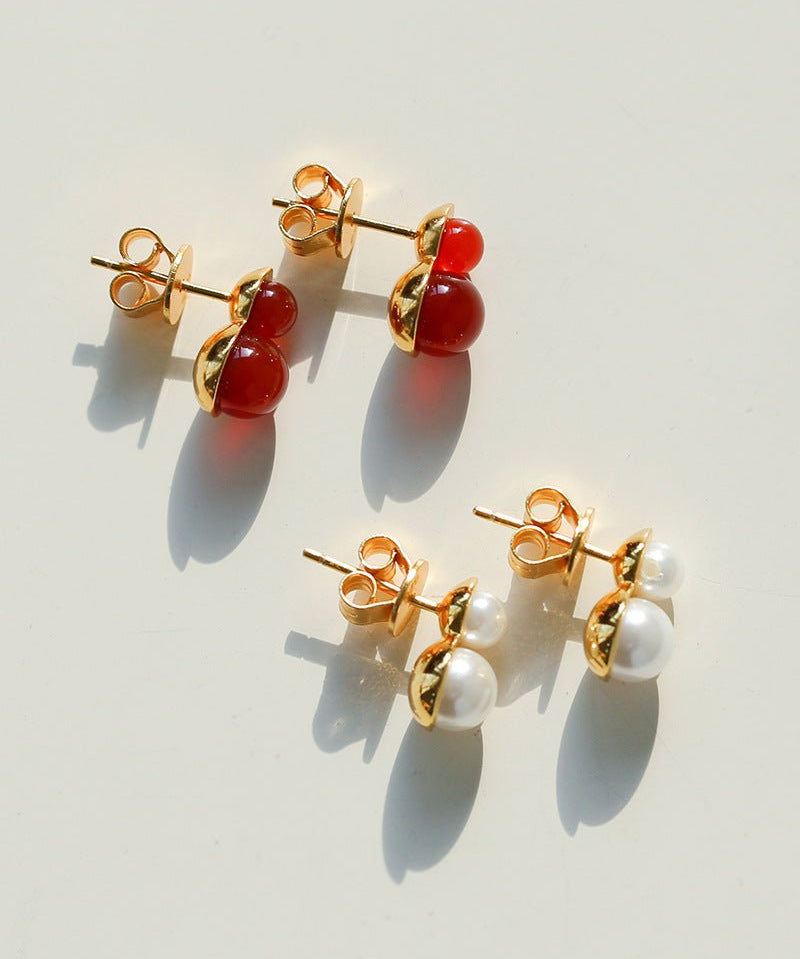 925 Silver Mini Gourd Pearl Stud Earrings - floysun