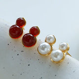 925 Silver Mini Gourd Pearl Stud Earrings - floysun