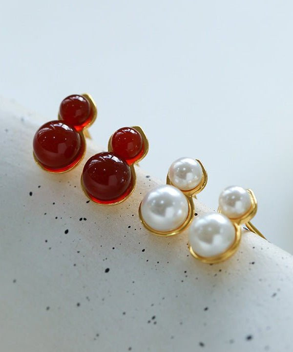 925 Silver Mini Gourd Pearl Stud Earrings - floysun