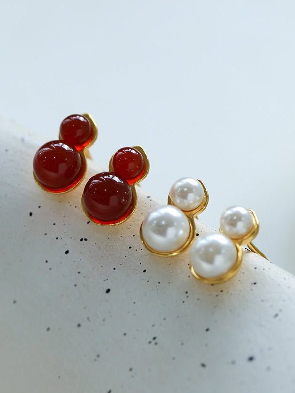 925 Silver Mini Gourd Pearl Stud Earrings - floysun