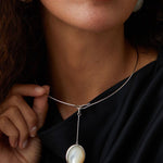 925 Silver Minimalist White Mother of Pearl Pendant Collar - floysun