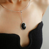 925 Silver Minimalist White Mother of Pearl Pendant Collar - floysun