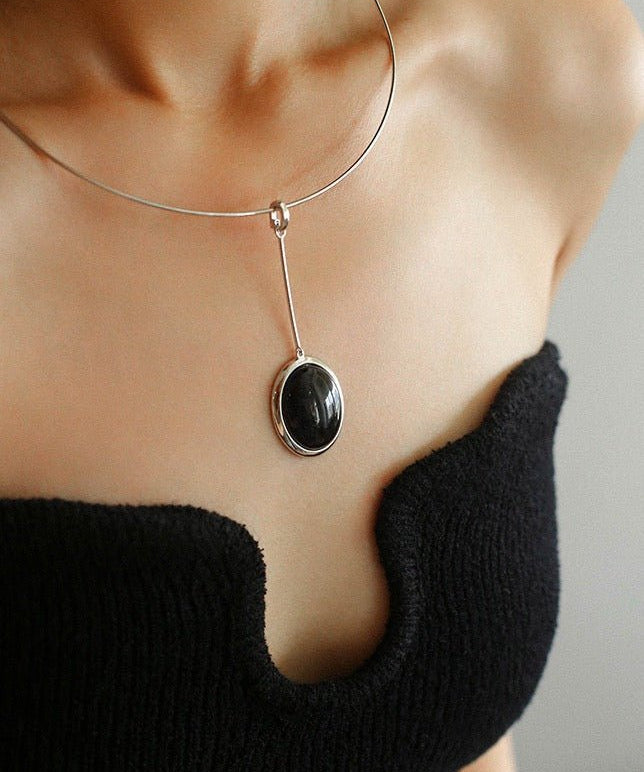 925 Silver Minimalist White Mother of Pearl Pendant Collar - floysun