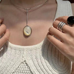 925 Silver Minimalist White Mother of Pearl Pendant Collar - floysun