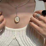 925 Silver Minimalist White Mother of Pearl Pendant Collar - floysun