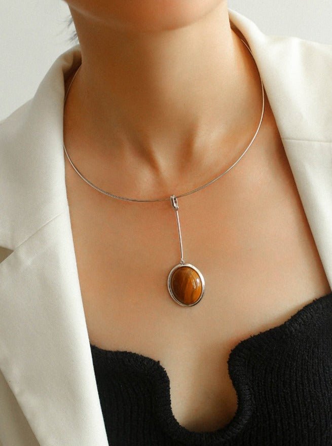 925 Silver Minimalist White Mother of Pearl Pendant Collar - floysun