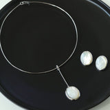 925 Silver Minimalist White Mother of Pearl Pendant Collar - floysun