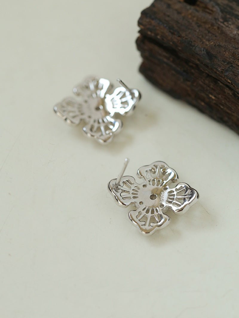 925 Silver New Hollow Lace Stud Earrings Four Leaf Clover Stud Earrings - floysun