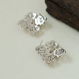 925 Silver New Hollow Lace Stud Earrings Four Leaf Clover Stud Earrings - floysun