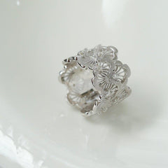 925 Silver New Lace Ring Brushed Matte Hollow Ring - floysun