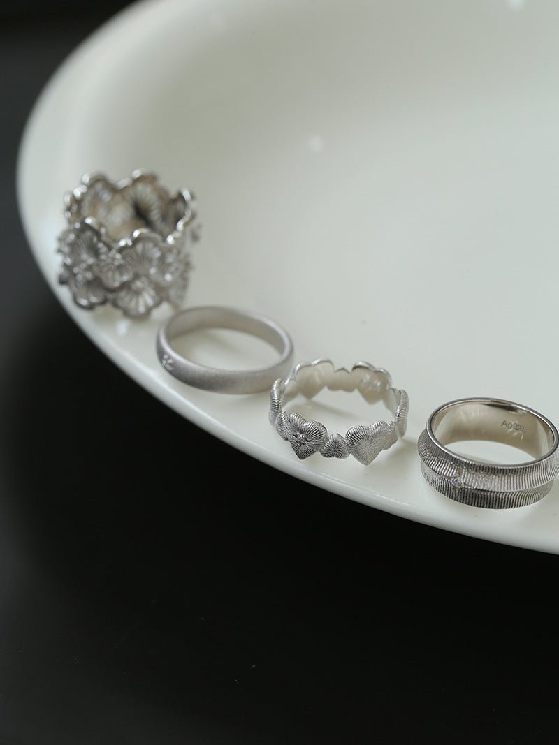 925 Silver New Lace Ring Brushed Matte Hollow Ring - floysun