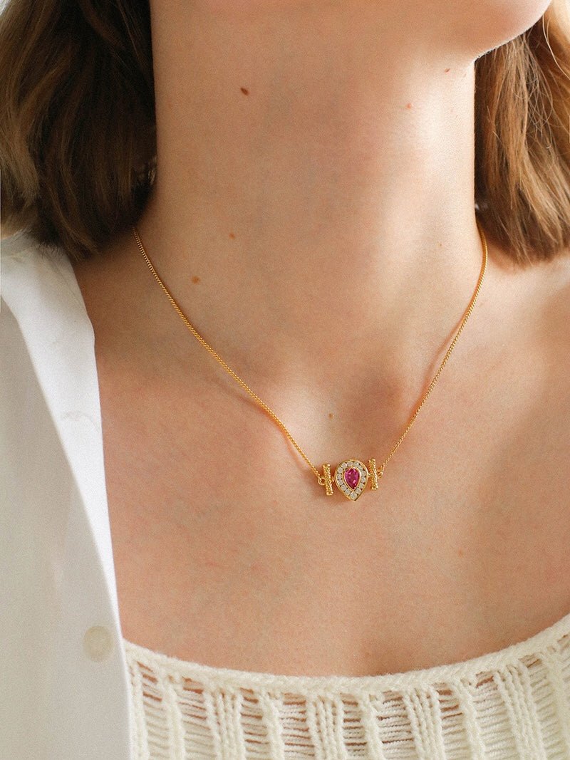 925 Silver Ruby Teardrop Necklace - floysun