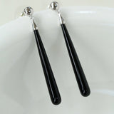 Long Teardrop Black Agate Earrings