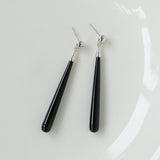 Long Teardrop Black Agate Earrings