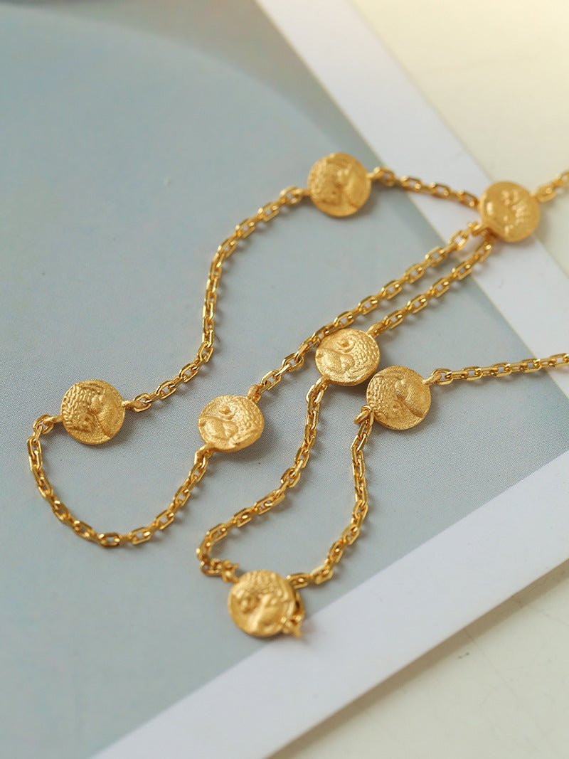 925 Silver Stacked Relief Mini Gold Coin Necklace - floysun