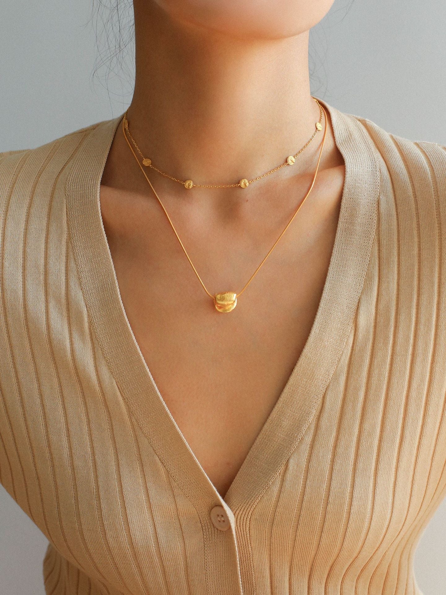 925 Silver Stacked Relief Mini Gold Coin Necklace - floysun