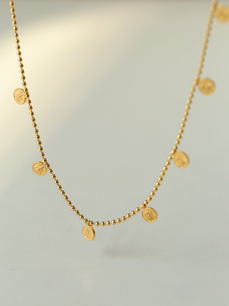 925 Silver Stacked Relief Mini Gold Coin Necklace - floysun