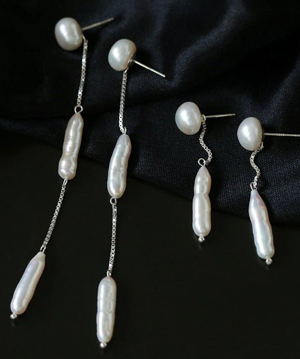 925 Silver Toothpick Dangle Pearl Earrings - floysun