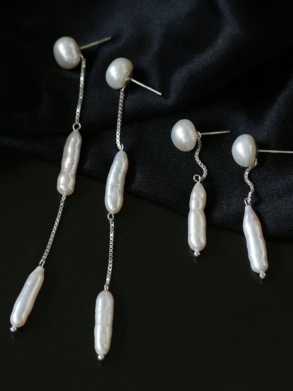 925 Silver Toothpick Dangle Pearl Earrings - floysun