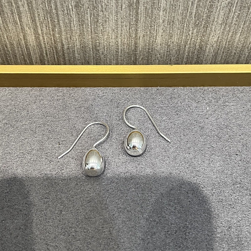 925 Sterling Silver Ball Solid Water Drop Egg Earrings - floysun