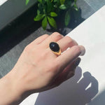 925 Sterling Silver Black Agate Oval Ring - floysun