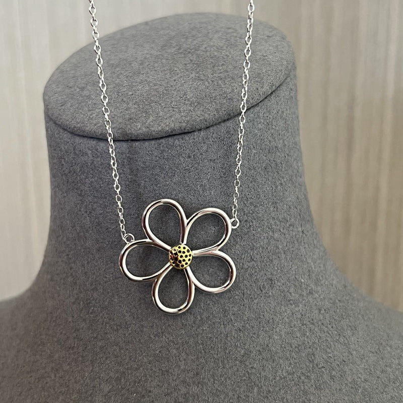 925 Sterling Silver Daisy Pendant Necklace Adjustable Chain - floysun