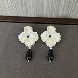 925 Sterling Silver Flower Drop Black Agate Earrings - floysun