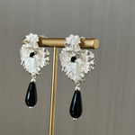 925 Sterling Silver Flower Drop Black Agate Earrings - floysun