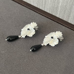 925 Sterling Silver Flower Drop Black Agate Earrings - floysun