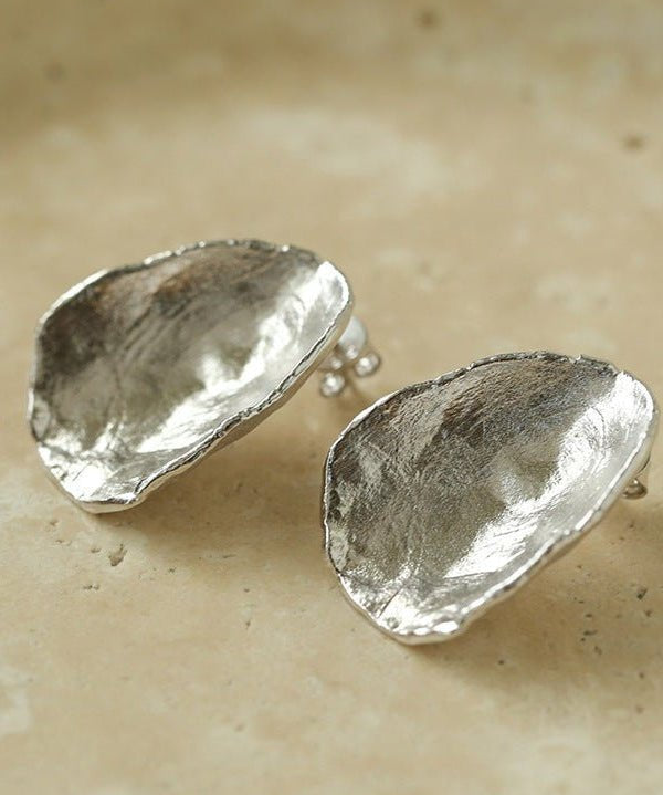 925 Sterling Silver Handmade Hammered Texture Earrings - floysun