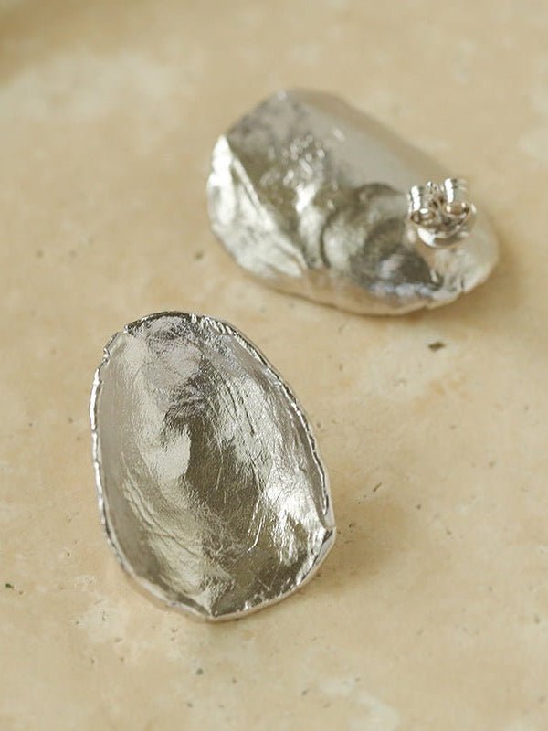 925 Sterling Silver Handmade Hammered Texture Earrings - floysun