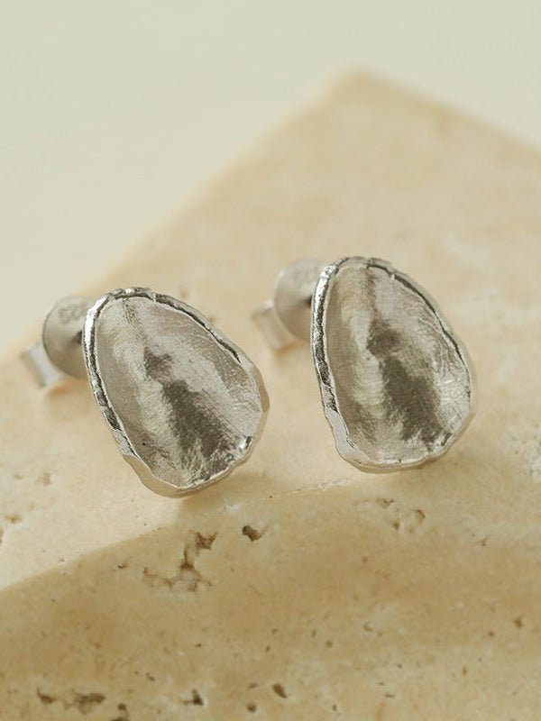 925 Sterling Silver Handmade Hammered Texture Earrings - floysun