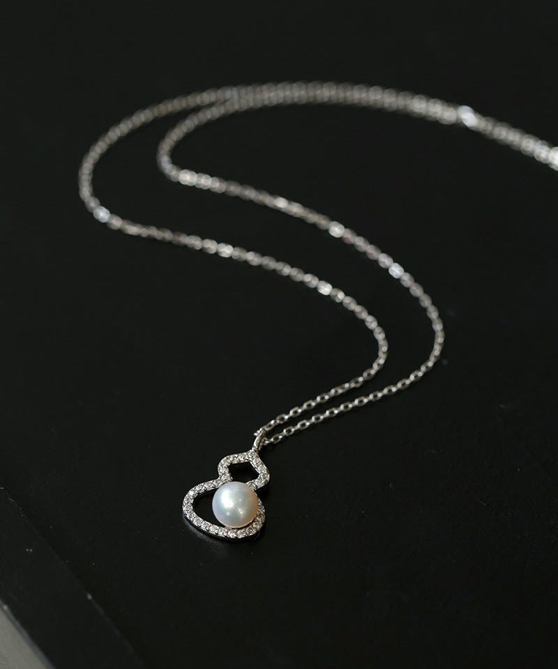 925 Sterling Silver Pearl Gourd Pendant Necklace - floysun