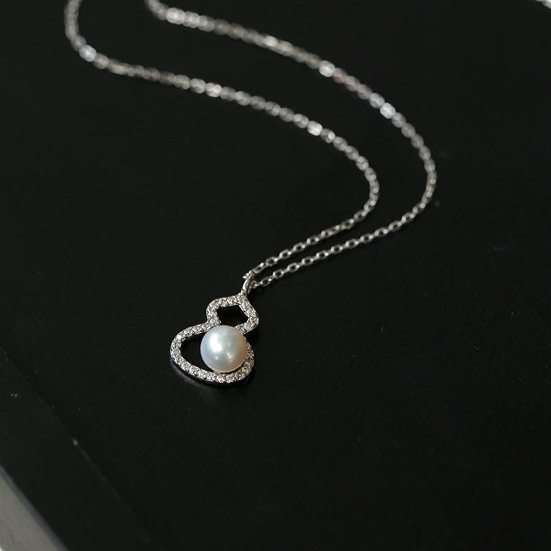 925 Sterling Silver Pearl Gourd Pendant Necklace - floysun