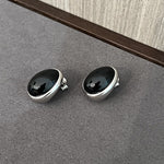 925 Sterling Silver Premium Black Agate Egg Earrings - floysun