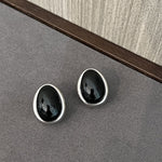 925 Sterling Silver Premium Black Agate Egg Earrings - floysun