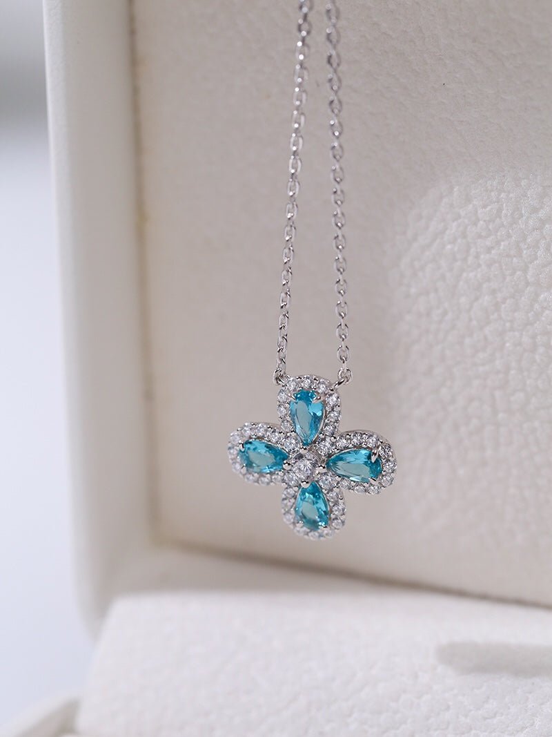 925 Sterling Silver Sky Blue Four - Leaf Clover Necklace - floysun