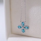 925 Sterling Silver Sky Blue Four - Leaf Clover Necklace - floysun